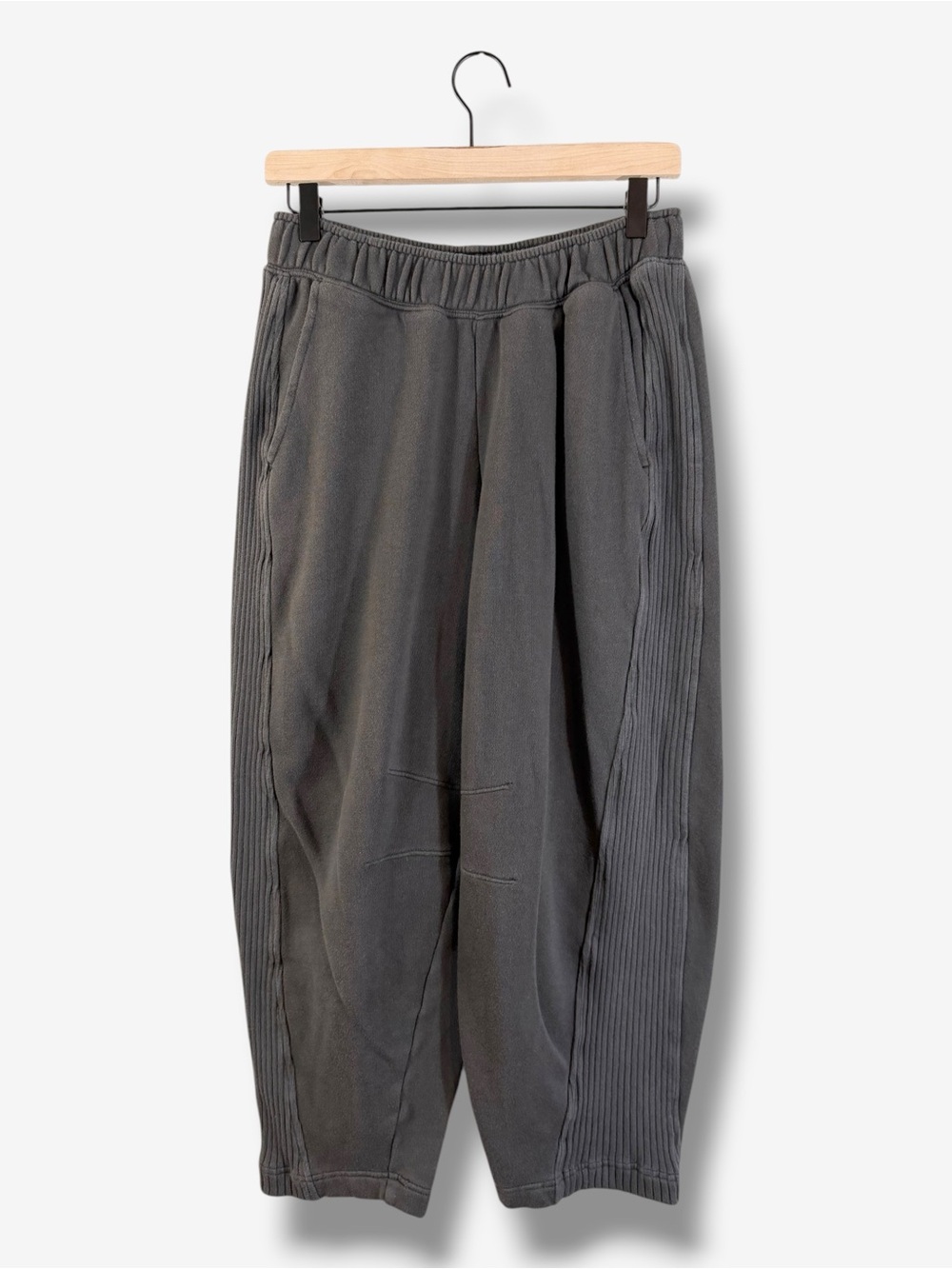 Aerie Gray Barrel Leg Sweatpants Size S Wide Leg Cropped Ribbed Side Panels